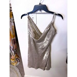 Metallic Mini Dress Gold Cowl Neck Spaghetti Strap Party Night Out Vegas Large